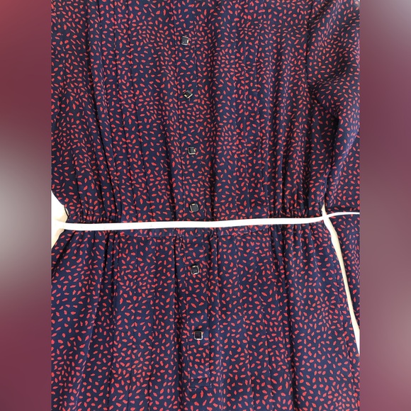 Vintage midi dress in blue with red dotted pattern - fits like Med - Picture 8 of 11